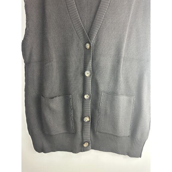 NWT Free People Oakleigh Oversized Boyfriend Sweater Vest Button Charcoal Gray M - Picture 7 of 16
